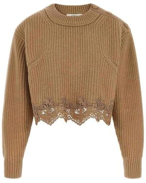 Chloé Cropped Lace Sweater - Natural