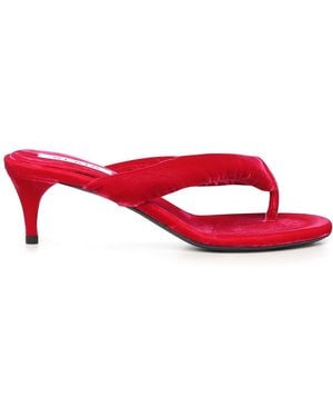 Alaïa Velvet Heeled Flip-Flop Mule - Red