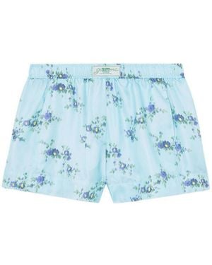 Ganni Silk Shorts With Floral Pattern - Blue