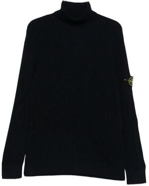Stone Island Regular Fit Ribbed Wool Turtleneck Jumper - Black