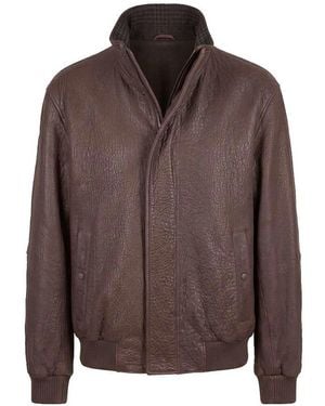 Lardini Leather Bomber Jacket - Brown