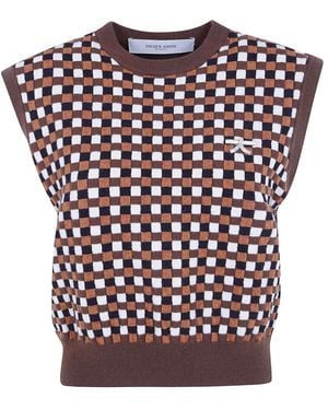 Golden Goose Journey Roby Knit Vest Wool Chess 3D - Pink