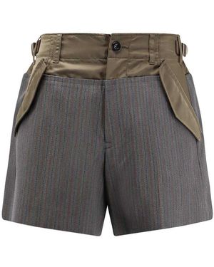 Sacai Wool Bermuda Shorts With Nylon Inserts - Grey