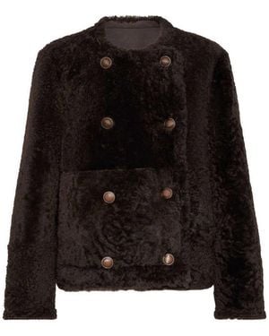 Brunello Cucinelli Reversible Shearling Crop Pea Coat - Black