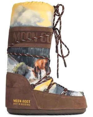 Moon Boot Icon Postcard Nylon And Suede Boots - Brown