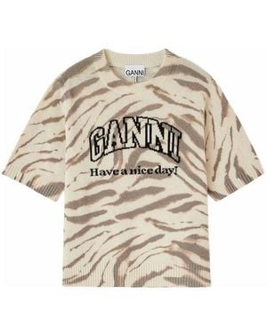Ganni Wool T-Shirt - Natural