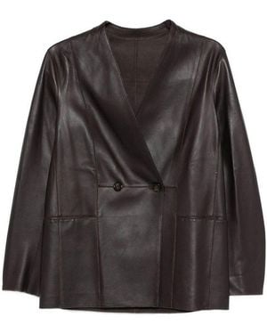 Emporio Armani Leather Blazer Jacket - Black