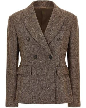 Brunello Cucinelli Donegal Wool Double-Breasted Blazer - Brown
