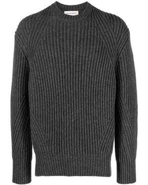 McQueen Ribbed-Knit Wool Jumper - Grey