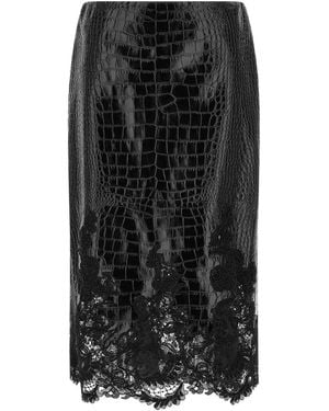 Ermanno Scervino Coconut Print Sheath Skirt With Lace - Black