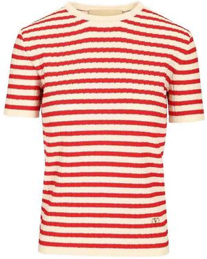 Valentino Garavani Ribbed And Striped Cotton T-Shirt - Red