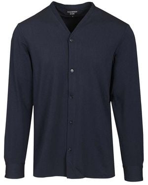 Emporio Armani Seersucker V-Neck Shirt - Blue