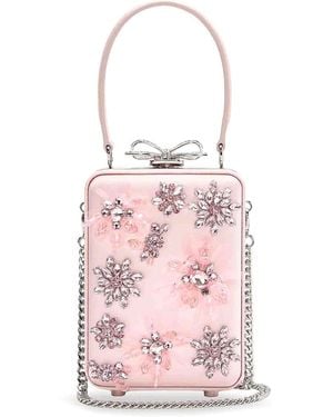 Self-Portrait Satin Shoulder Bag With Crystal Details - Pink