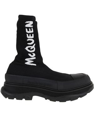 McQueen Tread Silck Ankle Boots - Black
