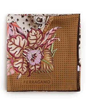 Ferragamo Printed Silk Scarf - Brown