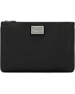 Dolce & Gabbana Logo Detail Flat Leather Pouch - Black