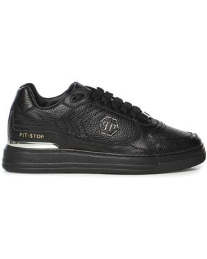 Philipp Plein Leather Sneaker With Logo - Black