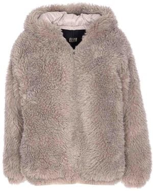 ELEH Gey Faux Fur Jacket With Frontal Zip Closure - Grey