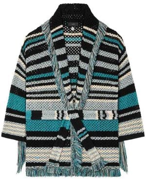 Alanui Ocean Stripes Fringed Cardigan - Grey