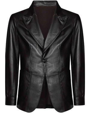 Franzese Collection Leather Single-Breasted Blazer - Black