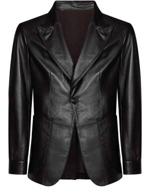 Franzese Collection Leather Single-Breasted Blazer - Black