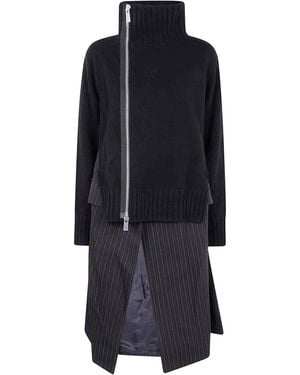 Sacai Stripe Doeskin X Wool Knit Coat Dress - Blue