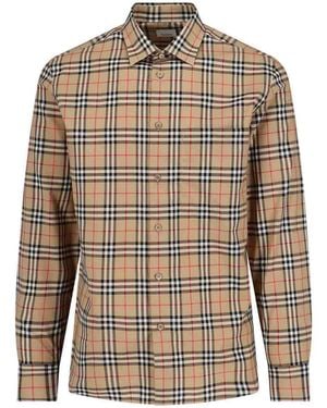 Burberry Check Motif Cotton Shirt - Brown