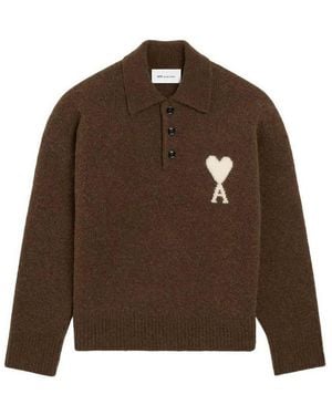 Ami Paris Ami De Coeur Wool Polo Sweater - Brown