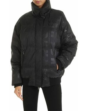 DKNY Down Jacket With Logo Prints - Black