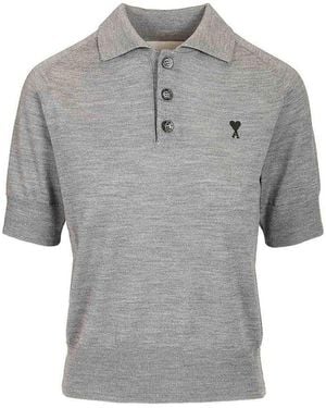Ami Paris Short-Sleeved Wool Polo Shirt - Grey