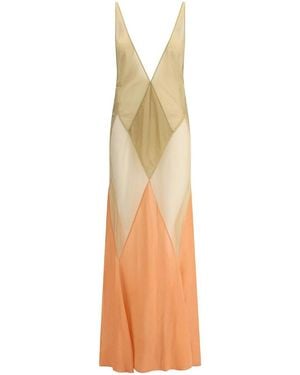 The Attico Long Sand-Colored Tulle Dress - Metallic