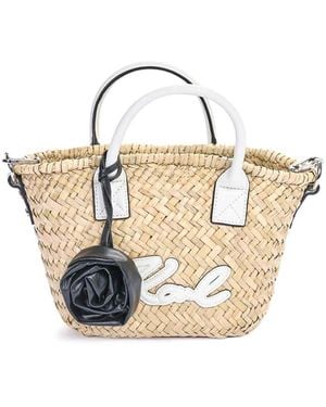 KARL LAGERFELD K/Signature Raffia Small Basket - Natural