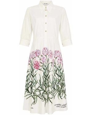 Alberta Ferretti Herbarium Print Cotton Shirt Dress - White