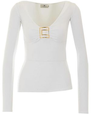 Elisabetta Franchi Long Sleeves Top - White