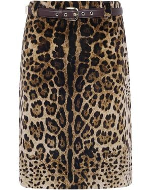 Max Mara Mst Falange Leopard Velvet A Line Skirt - Black
