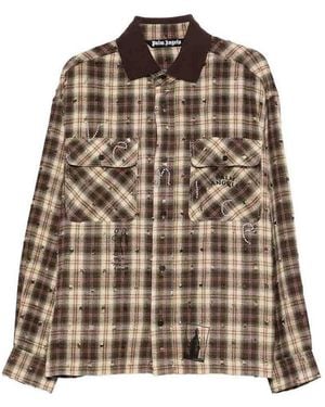 Palm Angels Multicolored Checkered Shirt - Brown