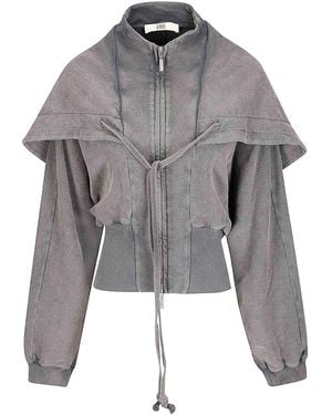 KNWLS Oversized Washed Hoodie With Cinched Waist - Gray