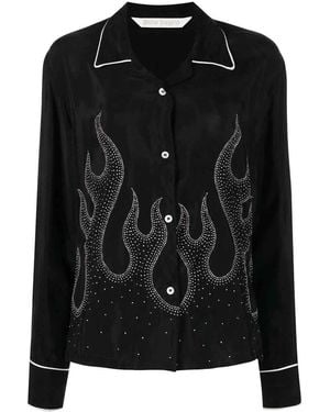 Palm Angels Flame-embroidered Shirt - Black