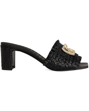 Dolce & Gabbana Raffia With Braid And Fringe Mules - Black