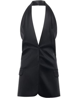 Genny Satin Wrap Top - Black