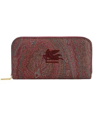 Etro Paisley Fabric Wallet Pegaso Logo - Purple