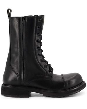 Balenciaga Laceup Boot Leather Truck Boots - Black
