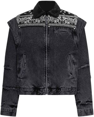 PDF Denim Cape Jacket With Bandana Effect - Black