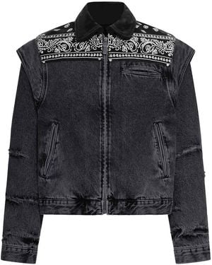 PDF Denim Cape Jacket With Bandana Effect - Black