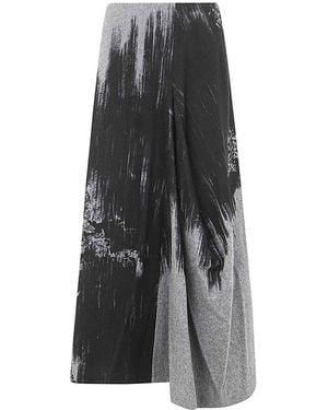 Y's Yohji Yamamoto Y-Panelled Tuck Flare Skirt - Grey