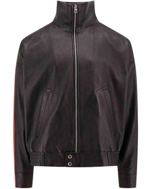 McQueen Leather Jacket With Contrasting Bands - Black