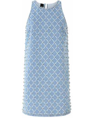 Pinko Sleeveless Denim Dress With Rhinestones - Blue