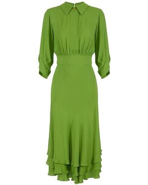 Elisabetta Franchi Viscose Georgette Ruffled Midi Dress - Green