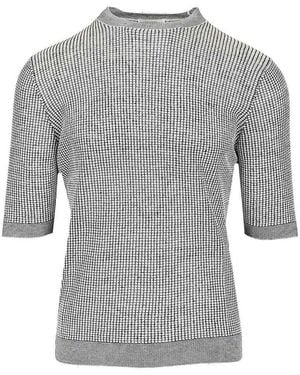 Ballantyne Short-Sleeved Rice Stitch Jumper - Grey