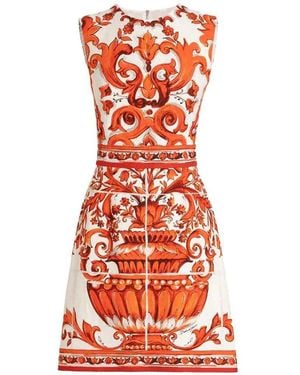 Dolce & Gabbana Majolica Print Brocade Dress - Red